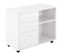 Armadio da ufficio HOMCOM con spazio per stampante con ruote regolabili a 3 cassetti ripiano bianco di grande capacità