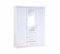 Inter Link - Armadio - Armoire à portes battantes - Armoire avec glace - Armoire penderie - Armadio da camera - 3 ante - 3 cassetti - Pino massiccio - Geraldo - Blanc lacqué