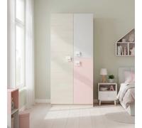 Armadio Giovanile A 3 Ante Armadietto Per Cameretta Ragazzi Con Barra Appendiabiti E 3 Ripiani Mobile Camera Design Moderno Salvaspazio 200 x 52 x 90 Cm Bianco Alpi, Grigio E Rosa