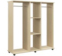 Armadio Guardaroba A Rotelle Con 2 Barre E 3 Ripiani Aperti, In Legno E Alluminio, 120x40x128 Cm, Color Legno