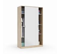 FORES HABITAT Armadio 2 Ante Scorrevoli in legno 120x50x200h cm colore Bianco / Rovere - MAX120F Linea LC