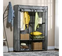 Armadio Guardaroba Portatile in Acciaio, Tessuto non Tessuto e PP con 4 Ripiani Aperti, 2 Appendini e Porta a Cerniera, 118x49x170 cm, Grigio Description:Lascia che la semplicità entri in casa tua con