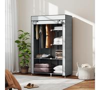 Armadio Guardaroba Portatile Tessuto non Tessuto con 6 Ripiani Aperti e un Appendino, 103x43x162,5 cm, Grigio