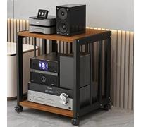 Armadio HiFi a 2 livelli con ruote, moderno nero e teak, per giradischi e console di gioco, robusto e slish Home Fur