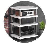 Armadio HIFI a 4 livelli e supporto per giradischi, in MDF, con piedini ammortizzanti e amplificatore di potenza, bianco, dimensioni: 60 x 48 x 76 cm, perfetto per gli amanti della musica.