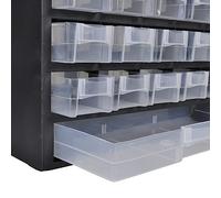 Armadio in plastica con 41 scomparti, con 40 piccoli scomparti e grande vassoio, carrello da officina in plastica, montaggio a parete, per attrezzi, viti, trapani, pinze