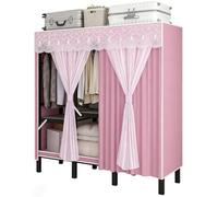 Armadio In Stoffa Per Carichi Pesanti,Armadio Con Coperchio Con Copertura,Guardaroba In Tessuto Con Asta Appendiabiti,Guardaroba Indipendente In Metallo Per Camera Appartamenti(Pink,150cm/59in)