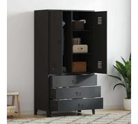 Armadio industriale in metallo nero 90 x 50 x 180 cm con 2 ripiani, asta appendiabiti e cassetti per camera da letto, corridoio, spogliatoio