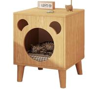 Armadio Lettiera per Gatti Nascosta, Mobile in Fibra di Legno con Porta, Cuccia Elegante per Mici, Mobiletto da Collocare in Bagno, Cucina o Soggiorno(Light Walnut,40X40X50cm)