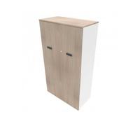Armadio medio con ante in legno con serratura Tower Evo - Colore: Bianco, Ante: Tranché Olmo Tafira, Top e fianchi: Con Top