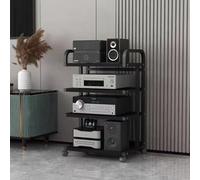 Armadio mobile a 5 ripiani, in metallo, per console audio HiFi e console di gioco, organizer regolabile con ruote (nero)