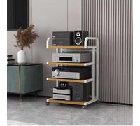 Armadio mobile a 5 ripiani per dispositivi multimediali, rack audio HiFi mobile e organizer AV per console di gioco, TV e apparecchiature multimediali, supporto a torre in metallo con ruote (nero)