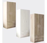 ARMADIO ALTO MODERNO 2 ANTE 2 CASSETTI GUARDAROBA CAMERA IN LEGNO BIANCO MOD.POP