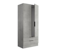 ARMADIO MOBILE GUARDAROBA 2 ANTE 2 CASSETTI 82 CM BAMBEY BIANCO CEMENTO ROVERE