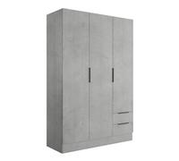 ARMADIO MOBILE GUARDAROBA 3 ANTE 2 CASSETTI 120 CM BAMBEY BIANCO CEMENTO ROVERE