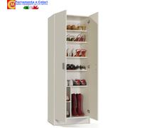 ARMADIO SCARPIERA 2 ANTE SPORTELLI 7 RIPIANI MULTIUSO LEGNO BIANCO CM.59X37X180H