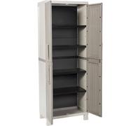 Toomax Armadio Wood Midi tuttopiani con 4 Ripiani, in plastica da Interni ed esterni, colore Grigio Tortora/Grigio Chiaro, dimensioni cm 65x37x165