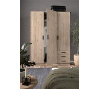 Armadio Moderno 2 3 Ante 3 Cassetti 98x50x200 Mobile Bianco Grigio Opaco Quercia