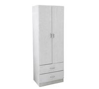 ARMADIO MODERNO 2 ANTE 2 CASSETTI APPENDIABITI LEGNO ROVERE BIANCO H1806042 CM