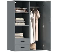 Armadio Moderno 80x50x124 cm Appendiabiti Cassetti e Mensole in Truciolare Grigio Scuro