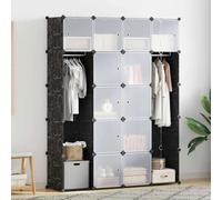 Armadio modulare a 14 scomparti in plastica nera bianca 37 x 146 x 180,5 cm, moderno sistema di archiviazione per camera da letto, corridoio, cameretta dei bambini, con ripiani flessibili