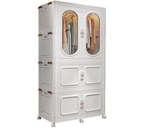 Armadio modulare componibile pieghevole con ruote 198x83x53 cm - armadio plastica bianco panna con modulo trasparente appendiabiti + 2 moduli chiusi - guardaroba salvaspazio per camera letto, casa mar
