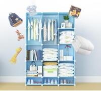 Armadio modulare per bambini, 8 cubi portaoggetti, design fai da te per | per camera da letto e corridoio, plastica resistente, facile da montare, ideale per risparmiare spazio, blu 8+1