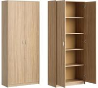 Armadio multiuso Armadio portadocumenti Armadio alto con 5 sconparti, 2 ante, 74x35x180 cm, multifunzionale per ufficio, corridoio, cucina, ripostiglio, stabile e facile da pulire | sonoma