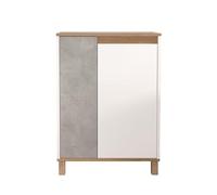 Armadio multiuso, bianco e rovere/grigio, 69,7 x 97 x 40 cm, 100% rivestito in melammina, gambe in legno di faggio, montaggio a parete, elegante soluzione per riporre oggetti