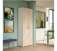 Dmora Armadio Multiuso Ginestra, Mobile lineare a 2 Ante battenti, Guardaroba a 6 Ripiani, Scarpiera Moderna, 100% Made in Italy, 72x37h195 cm, Legno ingegnerizzato, Bianco e Olmo