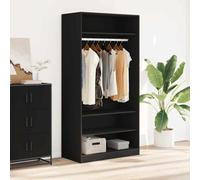 Armadio nero in legno 100 x 50 x 200 cm con asta appendiabiti e 3 scomparti, moderno spazio per camera da letto, corridoio, cameretta dei bambini, sistema di organizzazione
