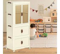 Armadio per bambini - Armadio portatile per bambini, armadio pieghevole in plastica con asta per appendere e porta magnetica