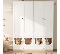 Armadio per bambini con asta, con letto per gatti, pannelli laccati + truciolato, manici in ceramica colorati, 80 x 50 x 200 cm, adatto per camera da letto (bianco + colore legno naturale, set da 2)