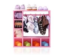 Armadio per Bambole, 15,7x15,6x3,8cm Mini Armadio Vestiti in Plastica con 7 Cubi e 10 Grucce per Organizzare Vestiti Scarpe Cappelli Borse Tutti i Tipi di Abiti e Accessori Bambole(Rosa)