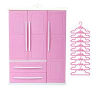 Armadio per bambole, armadio per casa delle bambole a 3 ante e 2 cassetti, mobili per casa delle 7x10x3 con 10 grucce, miniature fai da te per ambientazione, deposito di vestiti per