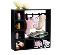 Armadio per Bambole e 10pz Grucce, Armadio Portaoggetti per Vestiti Bambole da 15/17cm con Asta Appendiabiti (Nero)