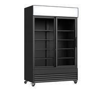 Armadio per bevande 730L - 2 ante scorrevoli vetrate in vetro temperato - Illuminazione a LED - Canopy Pubblicitario - Controllo meccanico con display - Ruote frenate - Nero - 1120 x 610 x 1973 mm