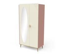Armadio per cameretta dei bambini con grande specchio rosa e bianco - guardaroba per bambini, 94 x 50 x 190 cm, 1 guardaroba, 2 ripiani e 2 ante - pittura non tossica - mobile per camera dei bambini