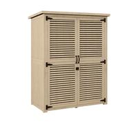 Outsunny Armadio da Giardino Portaoggetti 127x65x159.5/168 cm Color Legno | 2 Ripiani con Picchetti, Casette da Giardino, Legno di Abete, Tetto in Asfalto Impermeabile, Armadio da Esterno