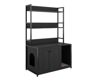 Armadio per gatti, mobile per lettiera per gatti con doppia porta e tiragraffi, casa per scaffale, 90 x 45 CMX132 cm, colore: nero