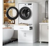 Armadio per Lavatrice con Rripiano Estraibile Mobile per Asciugatrice con Spazio Contenitivo Bianco Mobile Copri-Lavatrice Per Lavatrice Asciugatrice Salvaspazio 15mm MDF Fino a 100KG 162 x 68 x 66CM