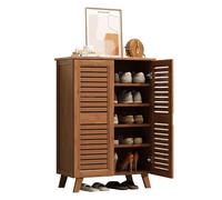 Armadio Per Scarpe In Bambù A 3 Livelli Con Porta E Cassetto | Organizzatore Di Ingresso Salvaspazio, Design A Figurato Per La Ventilazione | Moderna Cameria Moderica Per Scarpe Per Scarp(Size:A~63cm)