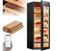 Armadio per sigari umidificatore da 60/70/93/138 l - Ripiano in legno di cedro, armadio per sigari umidificatore elettronico intelligente con luce LED, intervallo di temperatura: 12~22°C, 138 l