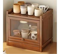 Armadio per Stoviglie da Tavolo da Cucina, Cestino per Pane in Legno di Grande capacità con Porta in Vetro, Organizer per Fattoria in Legno, 2 Strati, 1layer, 40cm/15.7in