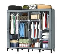 Armadio per tessuti Armadio in tela, armadi portatili a quattro colonne for camera da letto, armadio in tessuto pieghevole con ampio spazio di archiviazione(GRAY)