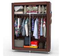 INTIRILIFE Armadio pieghevole 108x170x45 cm in MARRONE KOKOS - Armadio in tessuto con cerniera e asta appendiabiti, tasca laterale e scomparti - Ripiano a innesto, struttura in metallo