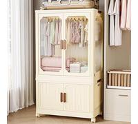 Armadio pieghevole portatile, organizer per vestiti pieghevole a 2 livelli, armadio bianco crema con asta per appenderlo, porte magnetiche e ruote, 68,6 cm di lunghezza x 43,2 cm di larghezza x 118,1