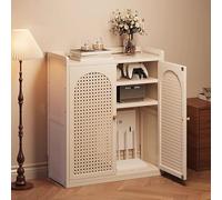 Armadio Porta Router Wifi in Bambù,Scatola Router WiFi Scatola di Immagazzinaggio, Con Ripiani Regolabili Armadio Multifunzionale Indipendente Con 2 Ante,Per Soggiorno E Uffici.(White,59*25*82cm)