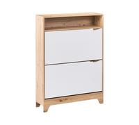 Beliani Armadio porta scarpe a 2 scomparti in legno MDF con finitura bianco e marrone chiaro