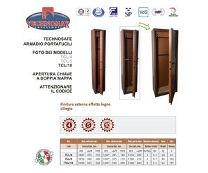 ARMADIO PORTAFUCILI TCL/10 145X53.5X32 HxLxP CHIAVE DOPPIA MAPPA TECHNOMAX TCL